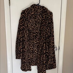 Leopard Print Open Front Soft Fleece Cardigan - Brown & Black